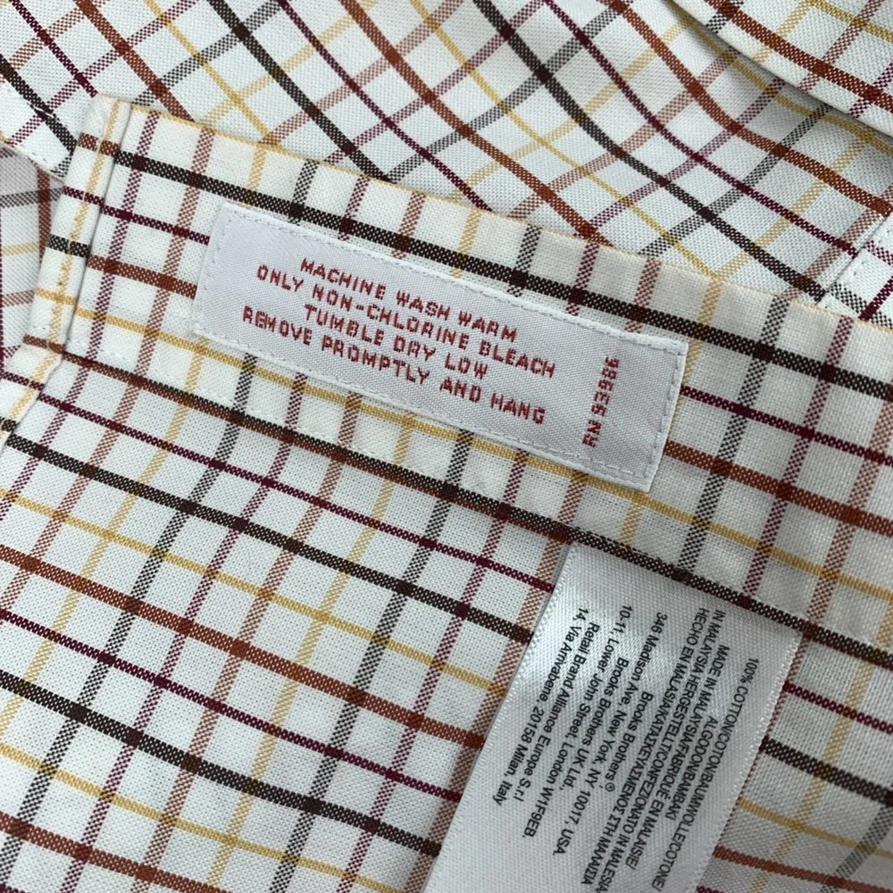 Brooks Brothers Men's Med Long Sleeve Checked Dress Shirt Cotton Non Iron‎
